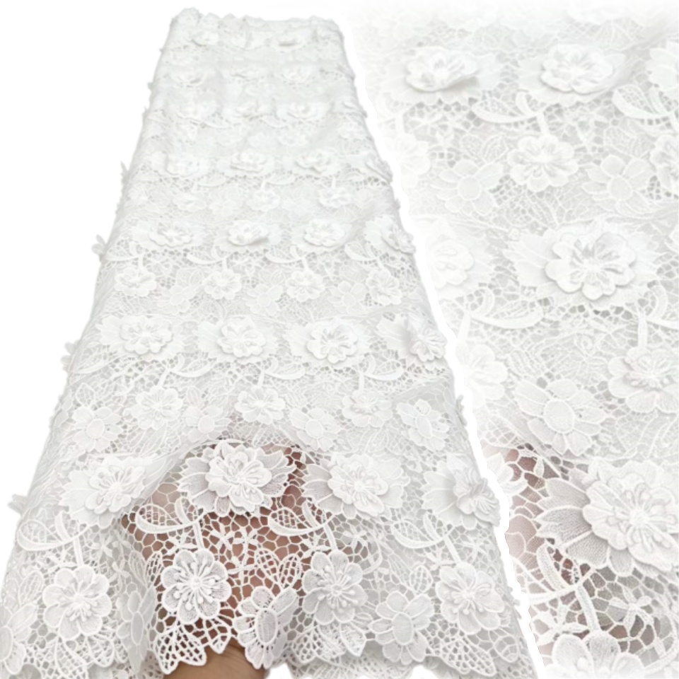 Embroidery Abaya - 3D 자수 기퓌르 큐피온 레이스 피부