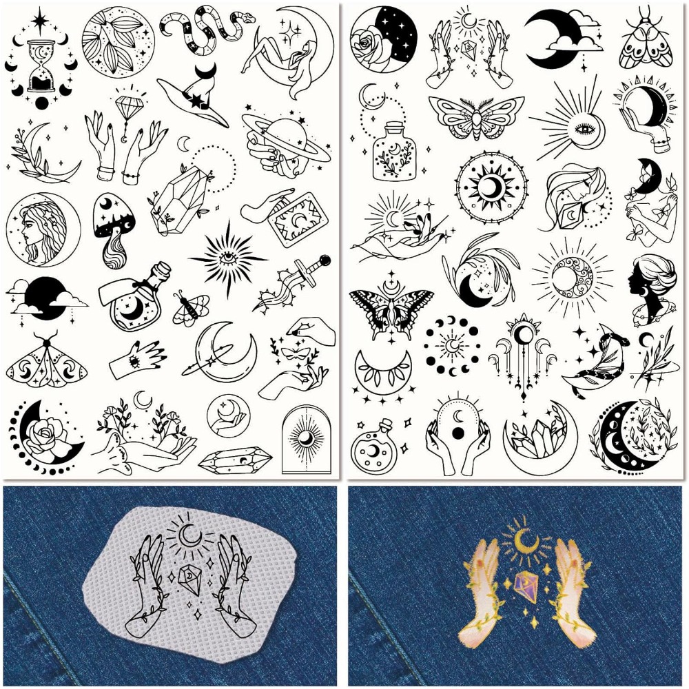 Embroidery Free Pattern - 51Pcs Boho Moon Sun 수용성 자수