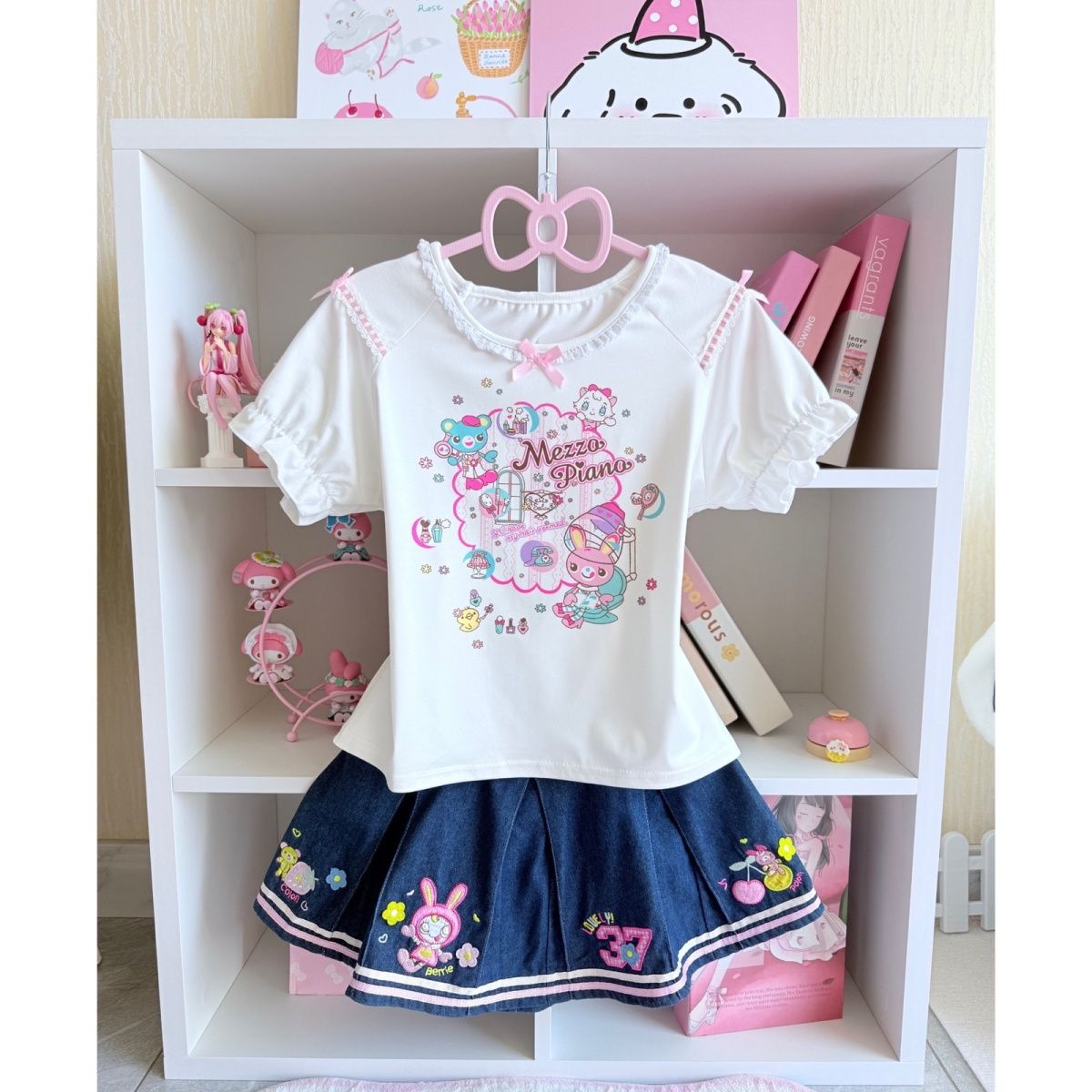 일본풍 스위트 스커트 세트 여름 신상 만화 Mp 프린트 - Embroidery Cotton Shirt 리뷰 및 가격