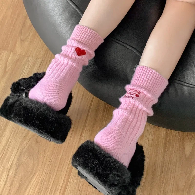 하라주쿠 카와이 미들 튜브 양말 가을 겨울 신상 순색  - Embroidery On Socks 리뷰 및 가격