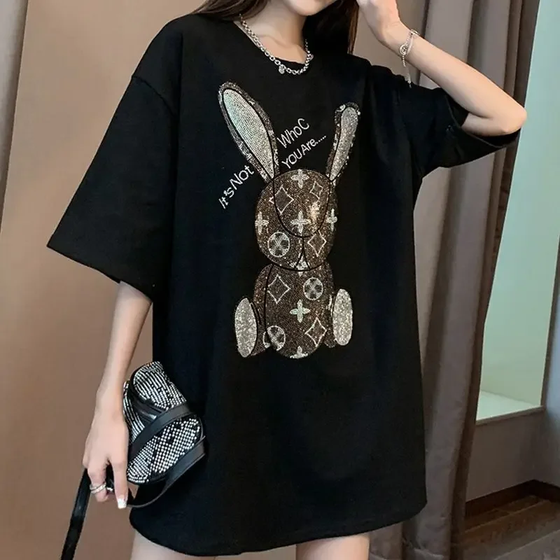 여성용 여름 캐주얼 티셔츠: 다이아몬드 카툰 프린트 반 - Embroidery Shirt 리뷰 및 가격
