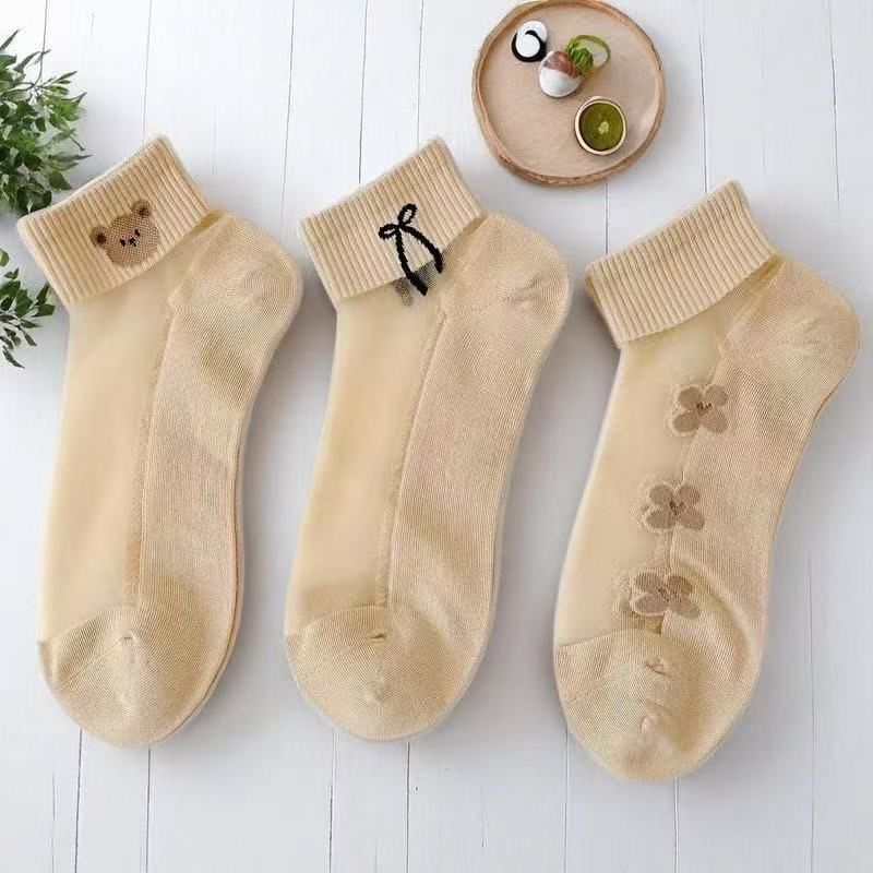 여성용 시스루 아이스 실크 폴리에스터 보트 양말 자수  - Embroidery On Socks 리뷰 및 가격