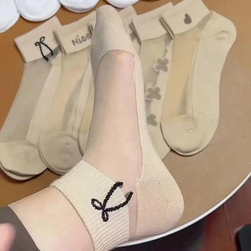 여성용 시스루 아이스 실크 폴리에스터 보트 양말 자수  - Embroidery On Socks 리뷰 및 가격