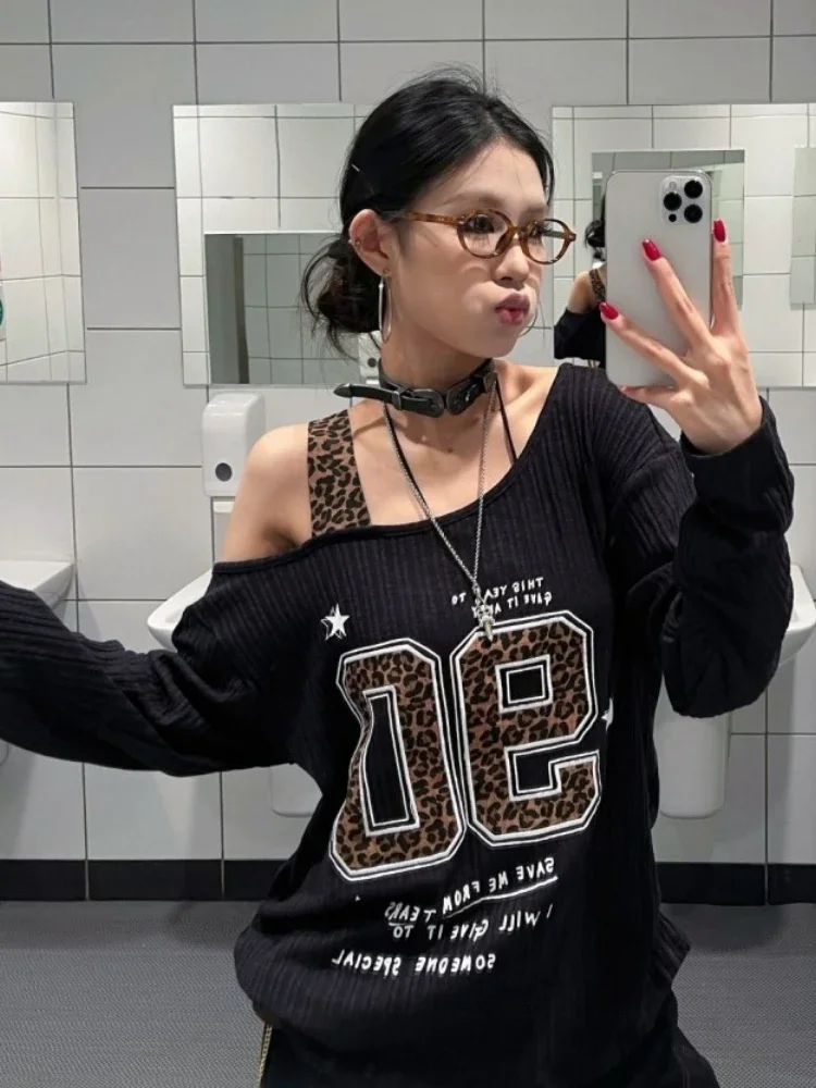 Y2K 패치워크 레오파드 프린트 티셔츠 여성 루즈핏 스 - Embroidery Shirt 리뷰 및 가격