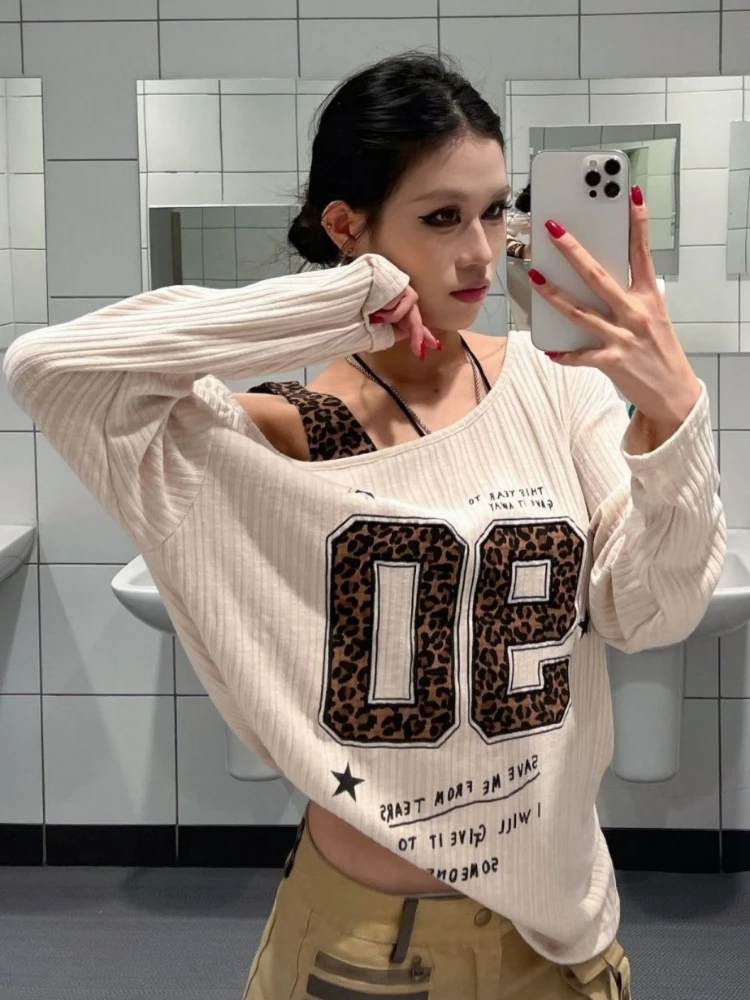 Y2K 패치워크 레오파드 프린트 티셔츠 여성 루즈핏 스 - Embroidery Shirt 리뷰 및 가격