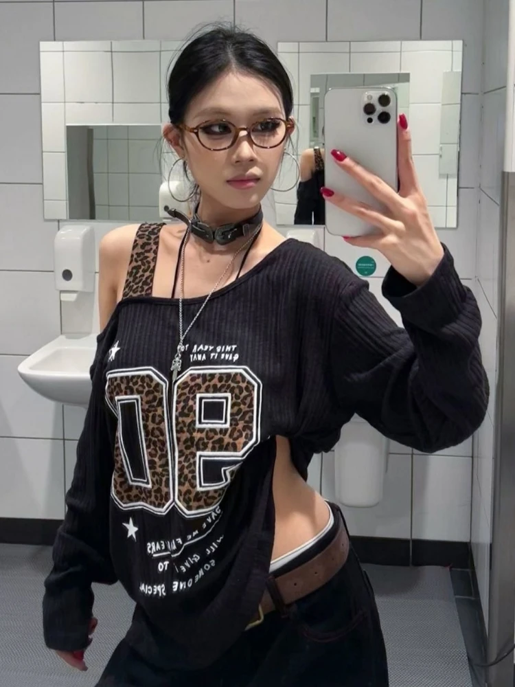 Y2K 패치워크 레오파드 프린트 티셔츠 여성 루즈핏 스 - Embroidery Shirt 리뷰 및 가격