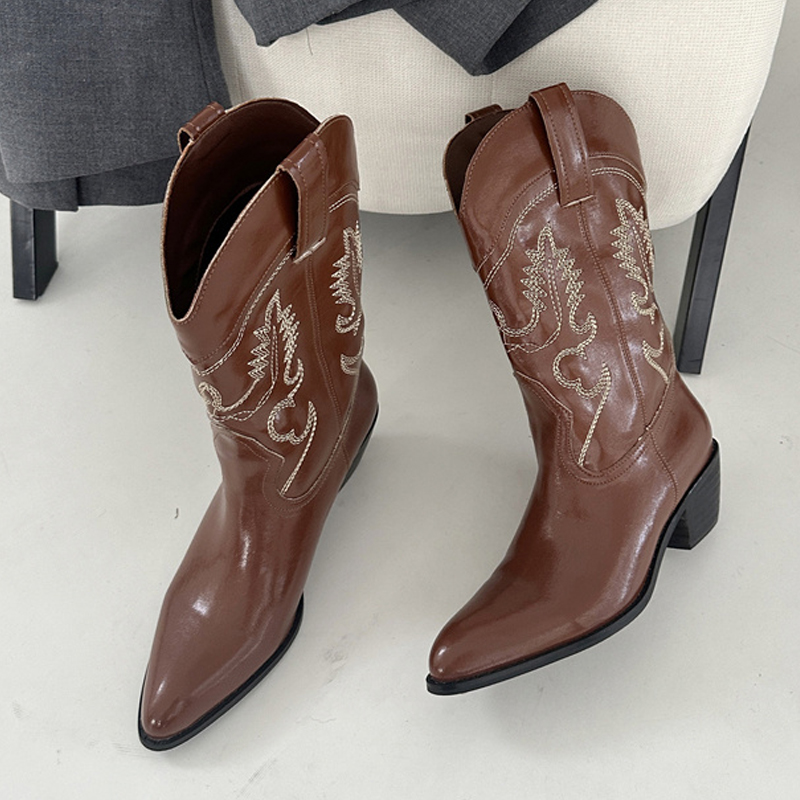 리케 디자이너 와인 레드 가죽 웨스턴 부츠 여성 포인티 - Embroidery Designer 리뷰 및 가격