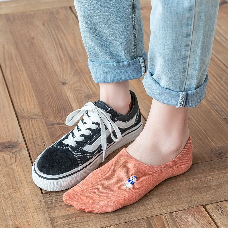 솔리드 코튼 여성 짧은 양말 귀여운 카와이 자수 로우  - Embroidery On Socks 리뷰 및 가격